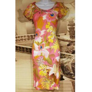 SASSOFONO summer flower multicolor dress knee sz S